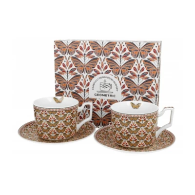 KOMPLET FILIŻANEK PORCELANOWYCH 2+2 ZE SPODKAMI *PAPILIO*