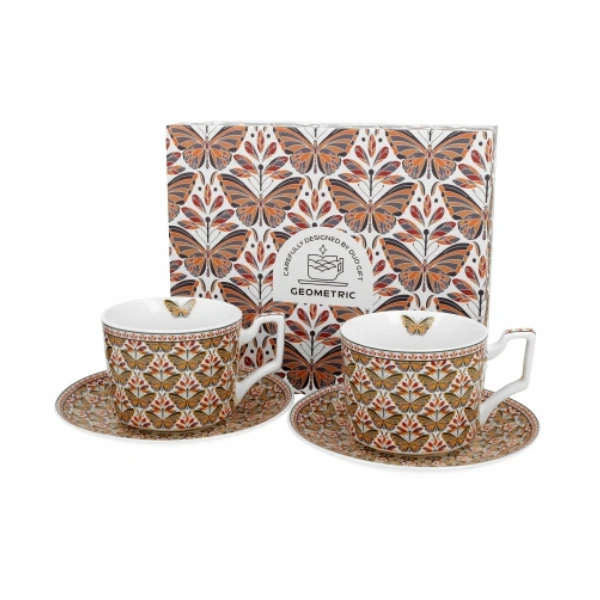 KOMPLET FILIŻANEK PORCELANOWYCH 2+2 ZE SPODKAMI *PAPILIO*