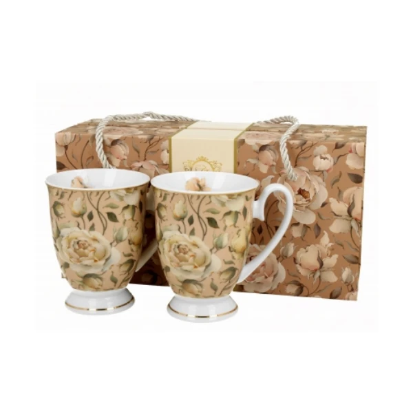 KOMPLET 2 KUBKÓW PORCEALNOWYCH Duo ENGLISH ROSES CREAM porcelana 320 ml