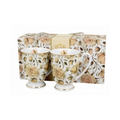 KOMPLET 2 KUBKÓW PORCEALNOWYCH Duo ENGLISH ROSES WHITE porcelana 320 ml