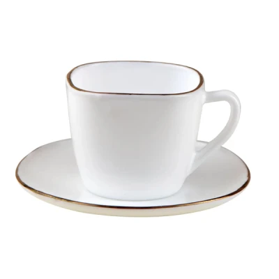 SERWIS KAWOWY ZESTAW 6 SZT. FILIŻANKA + SPODEK KOMPLET BIAŁY ZŁOTY