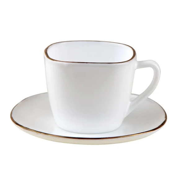 SERWIS KAWOWY ZESTAW 6 SZT. FILIŻANKA + SPODEK KOMPLET BIAŁY ZŁOTY