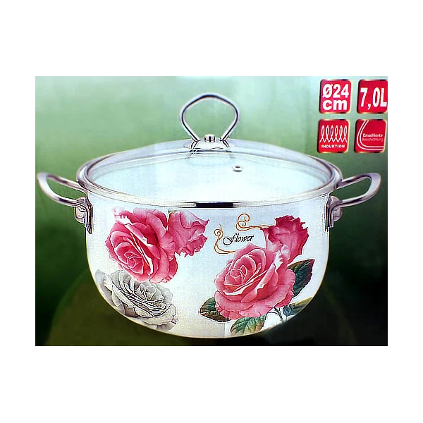 KH-3708 GARNEK EMALIOWANY KWIATY 24CM/7L  Z/P