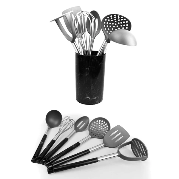 SPL-1548-B KPL. 6 PRZYBORÓW KUCHENNYCH W STOJAKU CIEMNY MARMUR