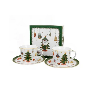 KOMPLET 2 FILIŻANEK ŚWIĄTECZNYCH 2+2 ZE SPODKAMI *AROUND CHRISTMAS