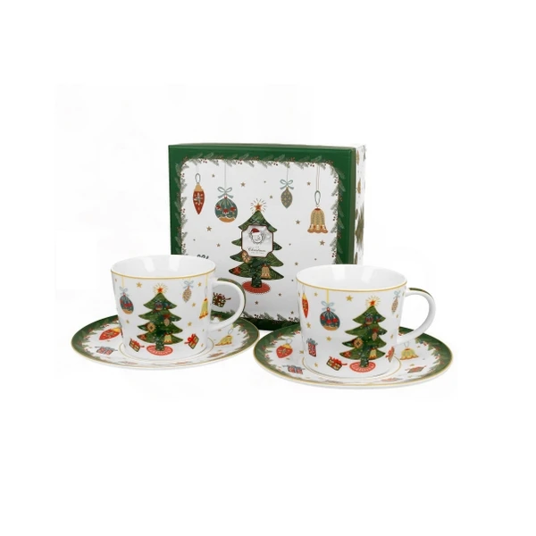 KOMPLET 2 FILIŻANEK ŚWIĄTECZNYCH 2+2 ZE SPODKAMI *AROUND CHRISTMAS