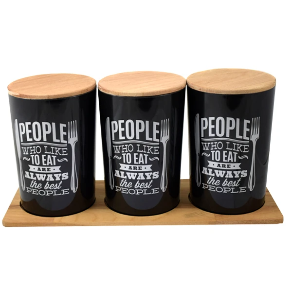 KATEX-KPL.3 POJEMNIKÓW EVA 2,3L CZARNY Z DREWNIANĄ POKRYWĄ I PODSTAWKĄ