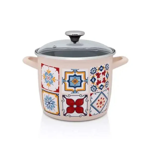 SGARNEK EMALIOWANY DO GULASZU 20CM 5,1L Z POKRYWĄ SZKLANĄ METALAC PORTO