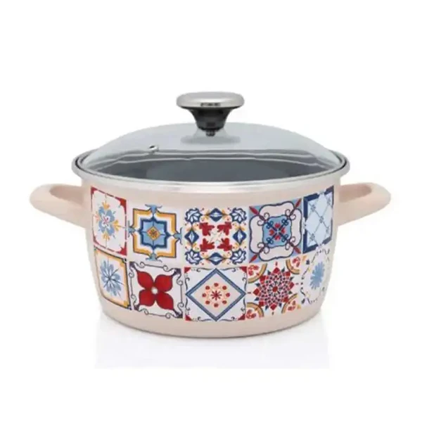 GARNEK EMALIOWANY DO GULASZU 24CM 6L Z POKRYWĄ SZKLANĄ METALAC GAZ INDUKCJA