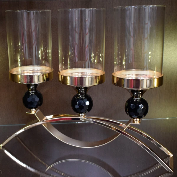 TARA-ŚWIECZNIK METALOWY Z KOLSZEM 3-RAMIENNY GOLD 11751