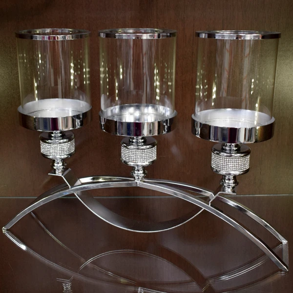 TARA-ŚWIECZNIK METALOWY Z KOLSZEM 3-RAMIENNY SILVER 11671