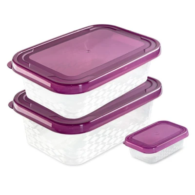 POJEMNIKI NA ŻYWNOŚĆ KOMPLET ZESTAW 3SZT. PROSTOKĄTNE Z POKRYWKAMI